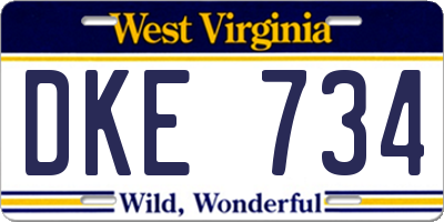 WV license plate DKE734