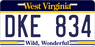 WV license plate DKE834