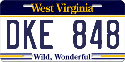 WV license plate DKE848