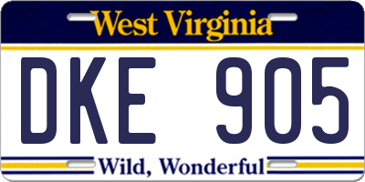 WV license plate DKE905