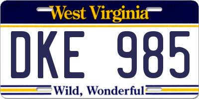 WV license plate DKE985