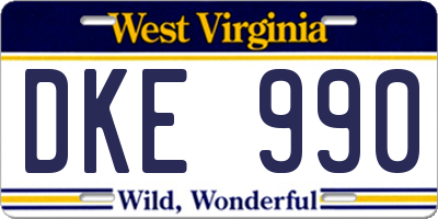 WV license plate DKE990