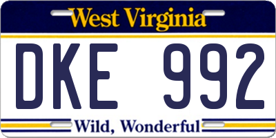 WV license plate DKE992