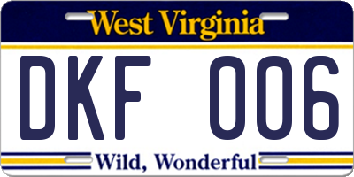 WV license plate DKF006
