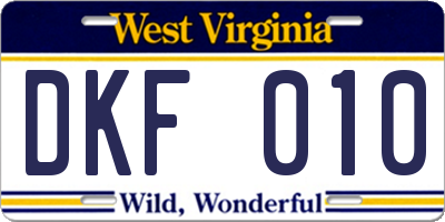 WV license plate DKF010