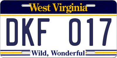 WV license plate DKF017