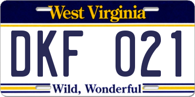 WV license plate DKF021