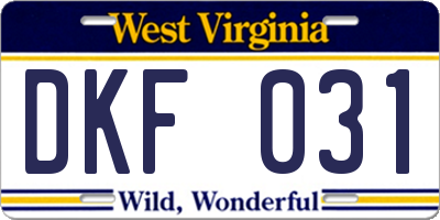 WV license plate DKF031