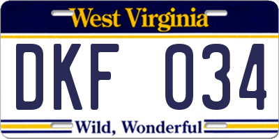 WV license plate DKF034