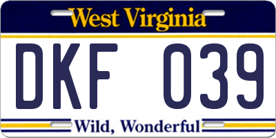 WV license plate DKF039