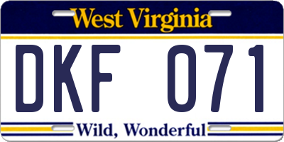 WV license plate DKF071