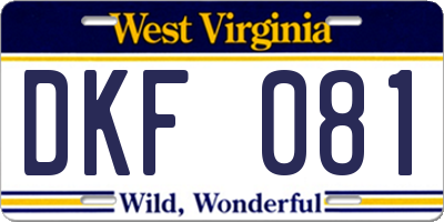 WV license plate DKF081