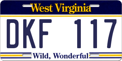 WV license plate DKF117