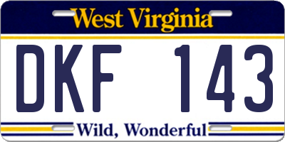 WV license plate DKF143