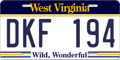 WV license plate DKF194