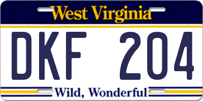 WV license plate DKF204