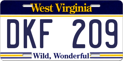 WV license plate DKF209