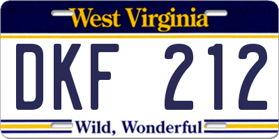 WV license plate DKF212