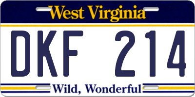 WV license plate DKF214