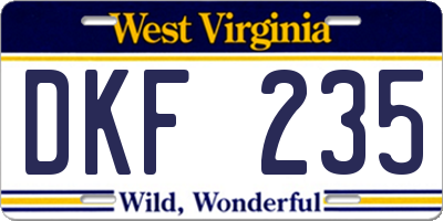 WV license plate DKF235
