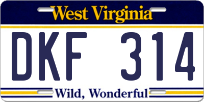 WV license plate DKF314
