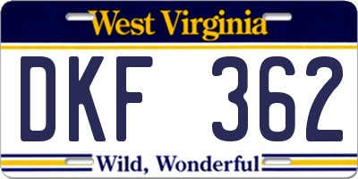 WV license plate DKF362