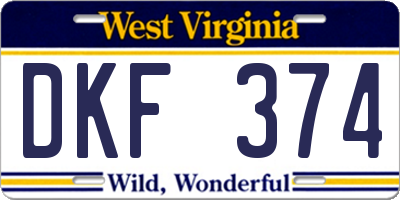 WV license plate DKF374