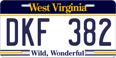 WV license plate DKF382