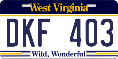 WV license plate DKF403