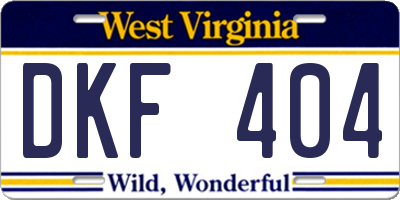 WV license plate DKF404