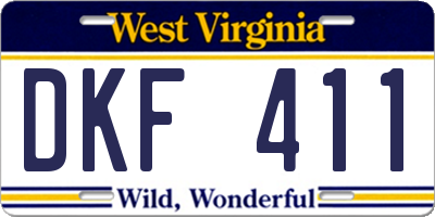 WV license plate DKF411