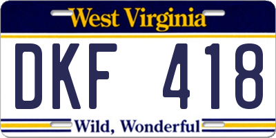 WV license plate DKF418