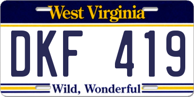 WV license plate DKF419