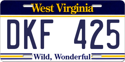 WV license plate DKF425