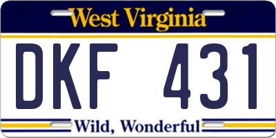 WV license plate DKF431