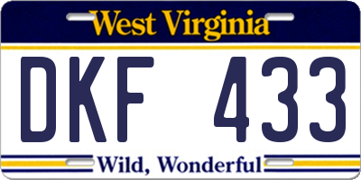 WV license plate DKF433
