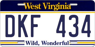 WV license plate DKF434