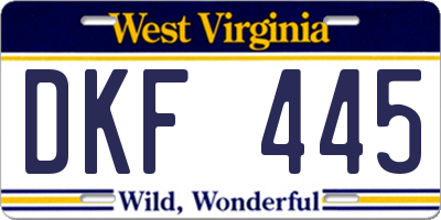 WV license plate DKF445