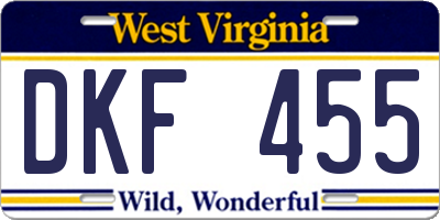 WV license plate DKF455