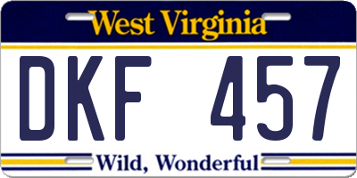 WV license plate DKF457