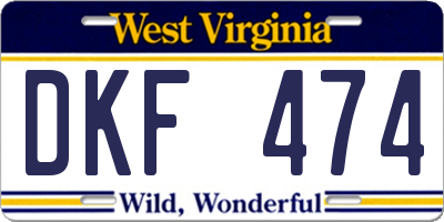 WV license plate DKF474