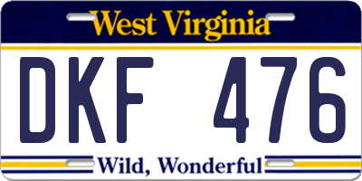 WV license plate DKF476
