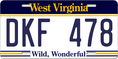 WV license plate DKF478