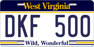 WV license plate DKF500