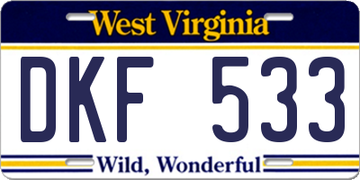 WV license plate DKF533