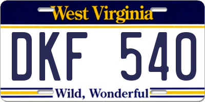 WV license plate DKF540