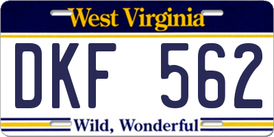 WV license plate DKF562