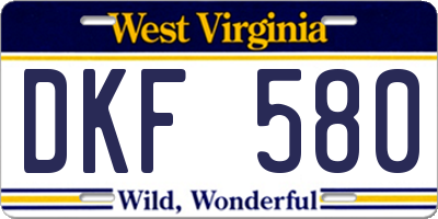 WV license plate DKF580