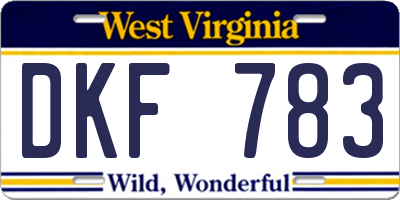 WV license plate DKF783