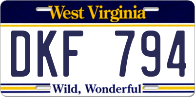 WV license plate DKF794
